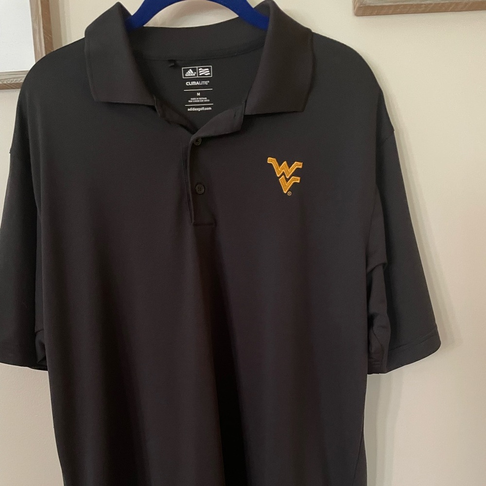West Virginia Mountaineers Mens Adidas Black WVU Climalite Golf Polo. Size M